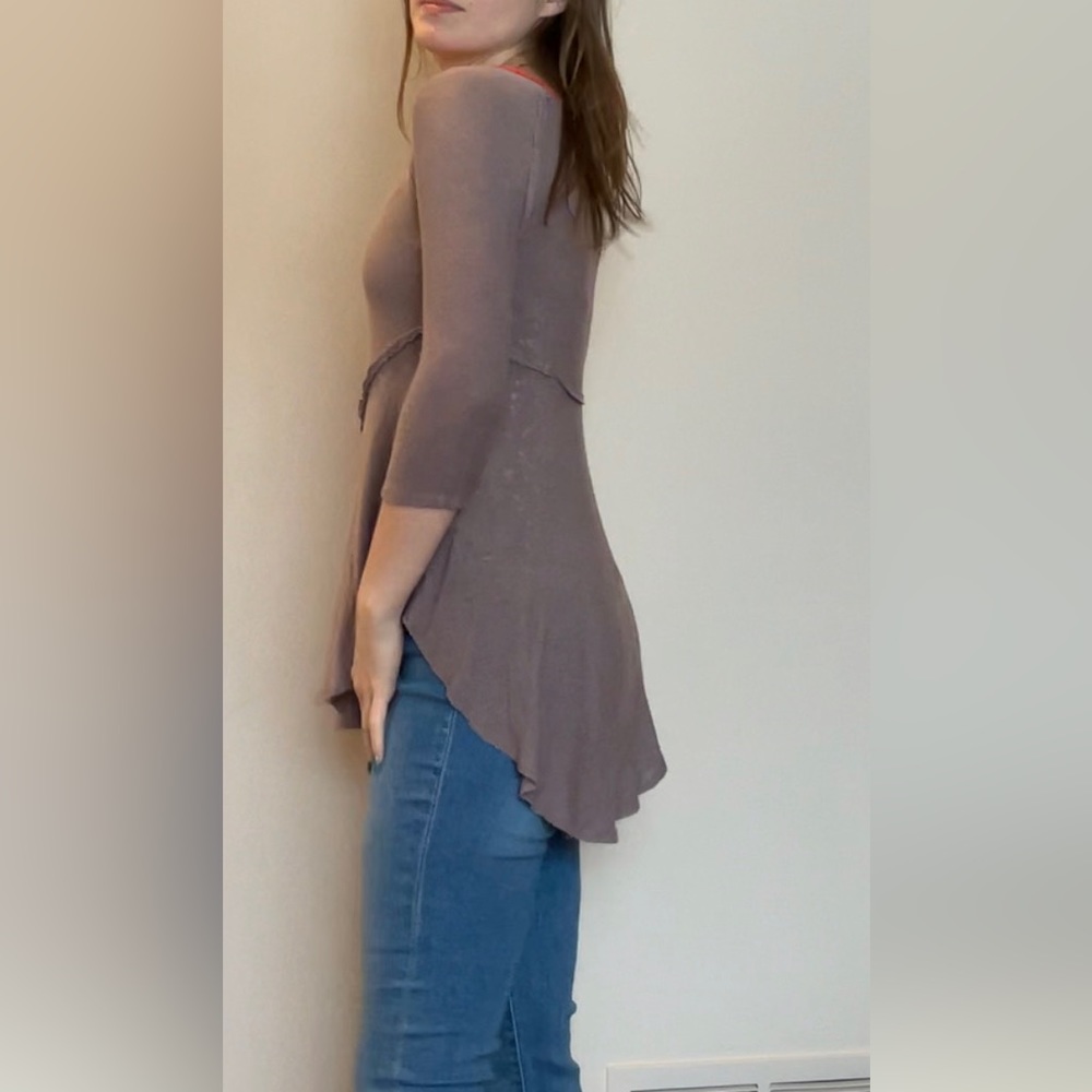Lavender with orange neckline Quarter sleeve